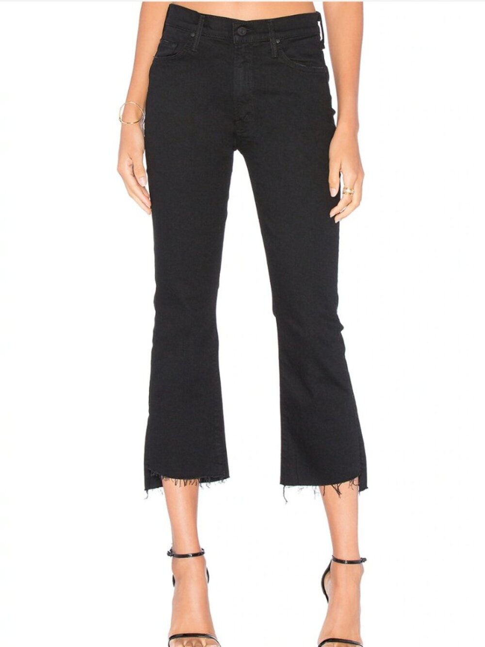 MOTHER The Insider Crop Two Step Fray Jeans in Not Guilty Washed Black Sz 29